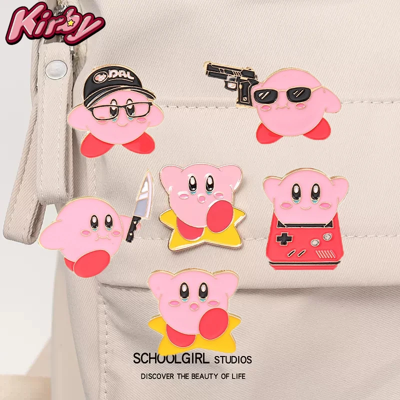 3-4cm Kirby Backpack Anime Games Jeans Enamel Brooch Lapel Pins Kawaii Pink Spirit Cartoon Badges Women Fashion Jewelry Gifts