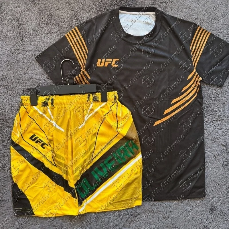 

Комплект мужской дышащей спортивной одежды (футболка и шорты) UFC Yellow Edition с Чарльзом Оливери, размеры 25-26, для бокса, единоборств, борьбы, бега, влагоотводящий