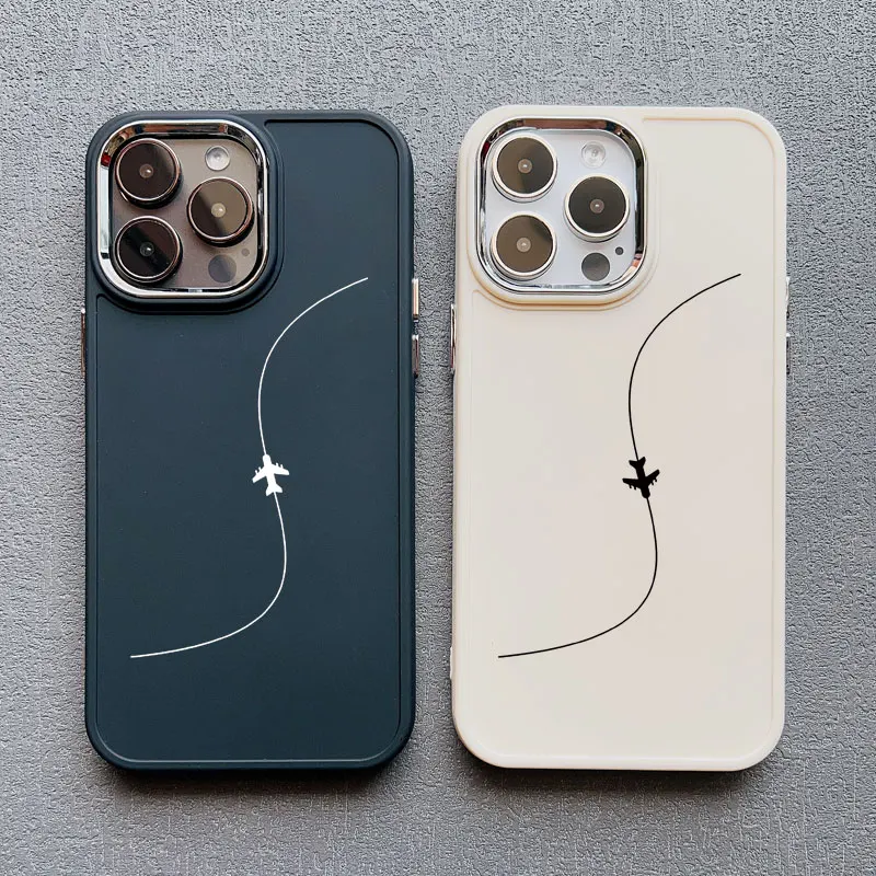 Aircraft Airplane Heart Couple Phone Case For Apple iPhone 15 13 12 11 Pro Max XR X XS 7 8 Plus 14 Pro Max Plus Silicone Cover