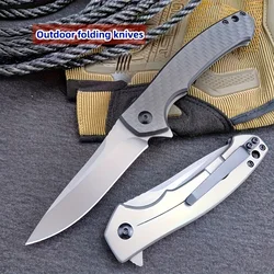 1pcs Folding Knife, Model 0450 Pocket Knife, Carbon Fiber Handle, 440 Knife Edge, Tactical Field Bearing EDC Knifes