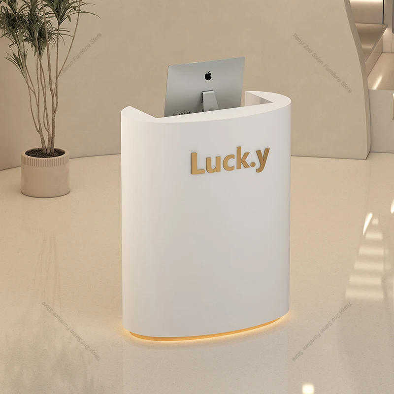 

Simple White Reception Desks Minimalism Design Outfit Shop Groggery Counter Storage Salon Furniture Sportello Di Ricezione FYRD