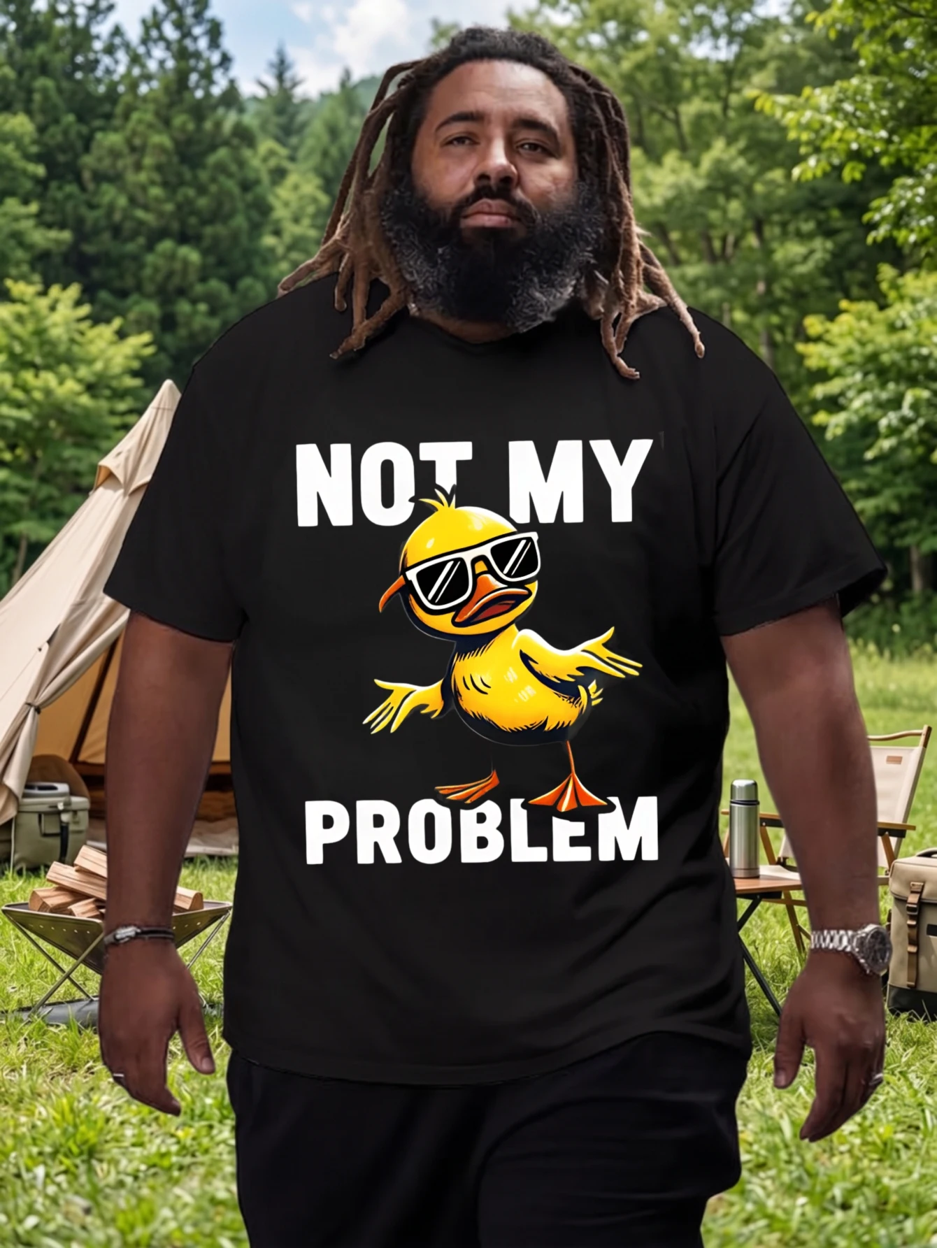 1 pièce, 100% coton, unisexe, pour hommes et femmes, T-shirt à col rond et manches courtes avec imprimé « Not My Problem With Cool Duck Wearing Sunglasses », grande taille, confortable, décontracté, lavable en machine.