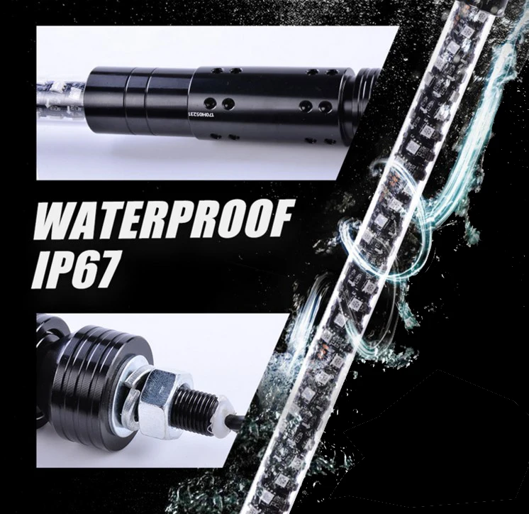 6FT 1.8M RGB LED Lights Whip Warning Flags For Polaris RZR Offroad ATV UTV Truck Light Whip