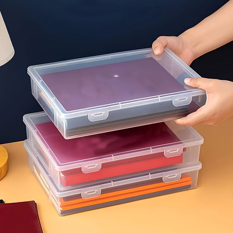 صندوق تخزين المستندات المقاوم للغبار لسطح المكتب منظم الشهادات البلاستيكية الشفافة مع غطاء مقاس A4 لتخزين الأعمال الورقية للمكتب والمنزل والمدرسة #1