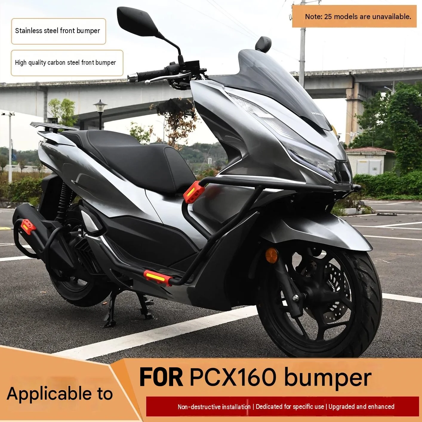 For Honda PCX160 Anti-Collision Crash Bar Thickened Tubular Bumper Integrated Exhaust Guard for Motorcycle Safety Protection