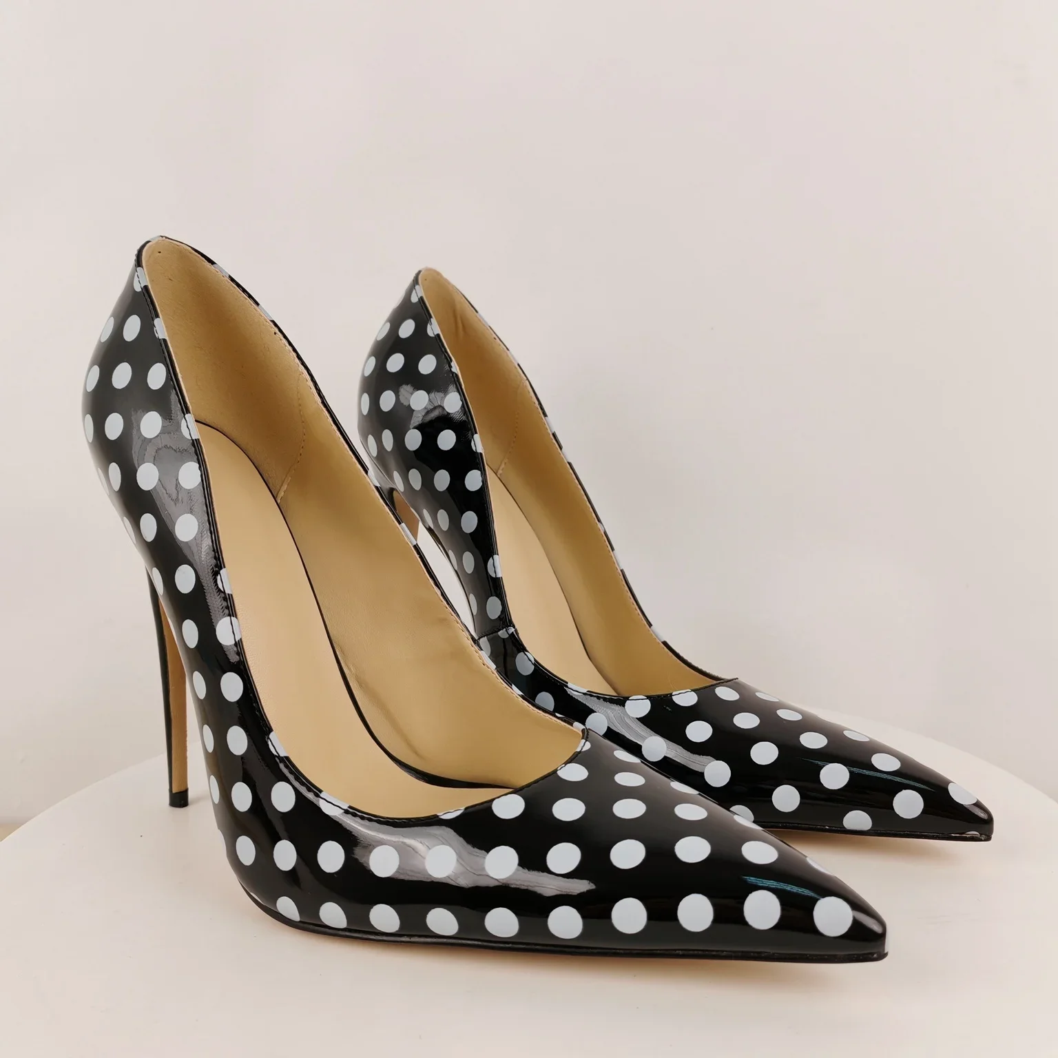 Polka Dot Pointed Toe Patent Leather Sexy Pumps Sandal Summer Thin High Heels Party Dress Elegant Closed Fashion Women Shoes