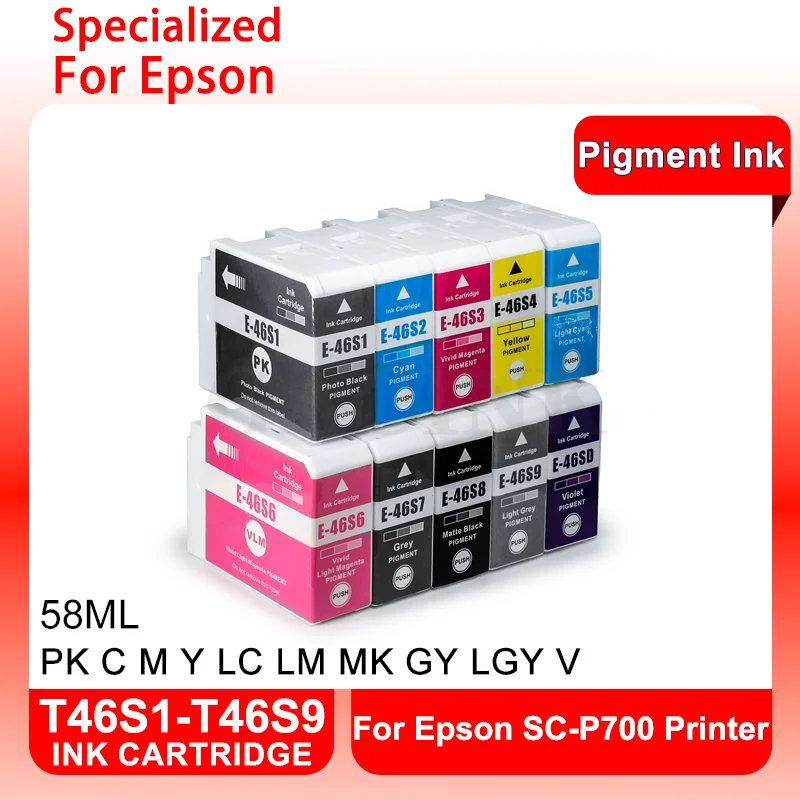 T46S1 T46S2 T46S3 T46S4 T46S5 T46S6 T46S7 T46S8 T46SD Compatible Ink Cartridge 58ML For Epson SureColor SCP700 With Pigment Ink