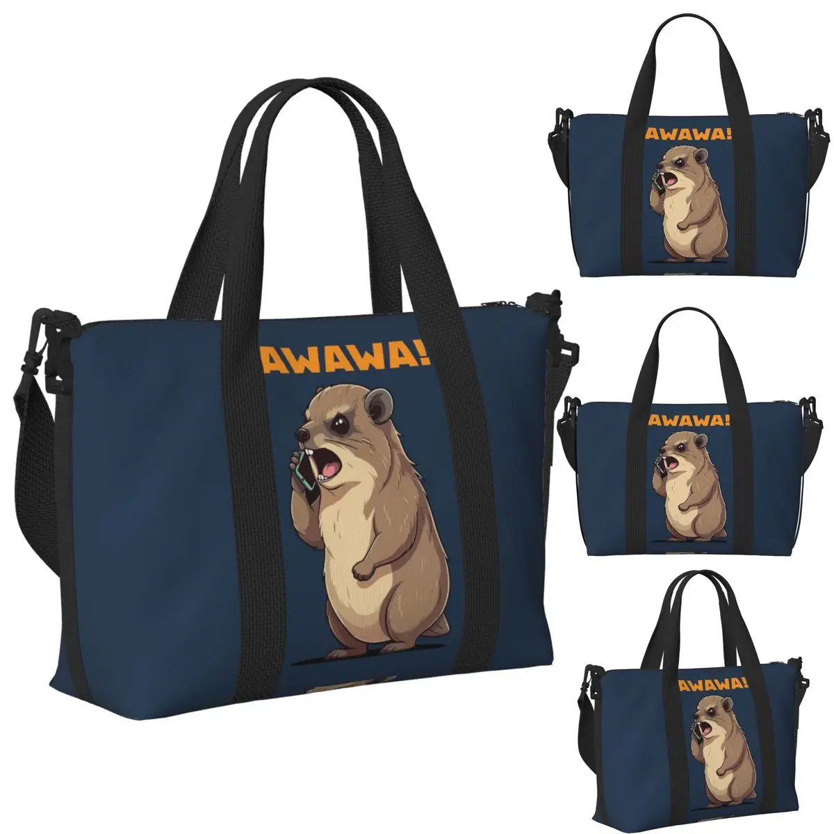 

Rock Hyrax Awawa On Phone Groundhog Dassi Beach Travel Bag Large Capacity Tote Bags for Yoga Women Shopping Duffle Shoulder Bag