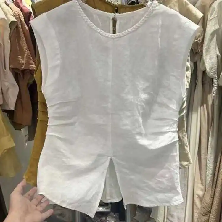 

Женский летний плиссированный топ без рукавов больших размеров, стройнящий, модный, для повседневной носки, прямого кроя