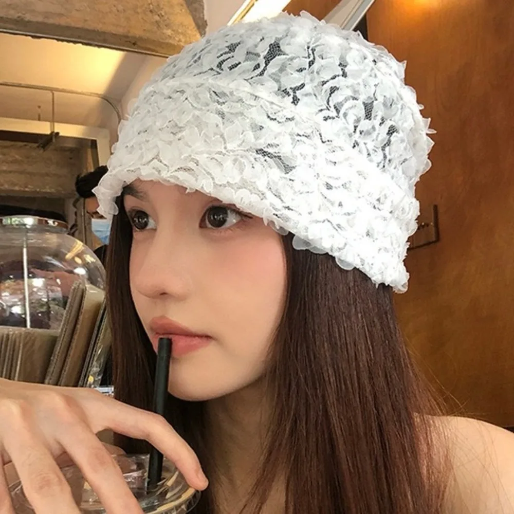 

Fashion Mesh Bucket Hat Flower Lace Thin Basin Hat Large Casual Beach Sun Hat for Women
