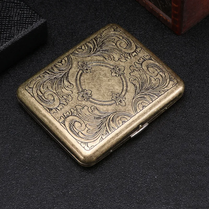 1pc Vintage Metal Cigarette Case with Gift Box Container 20 Pcs Regular Size Tobacco Holder Pocket Storage Smoking Accessories G