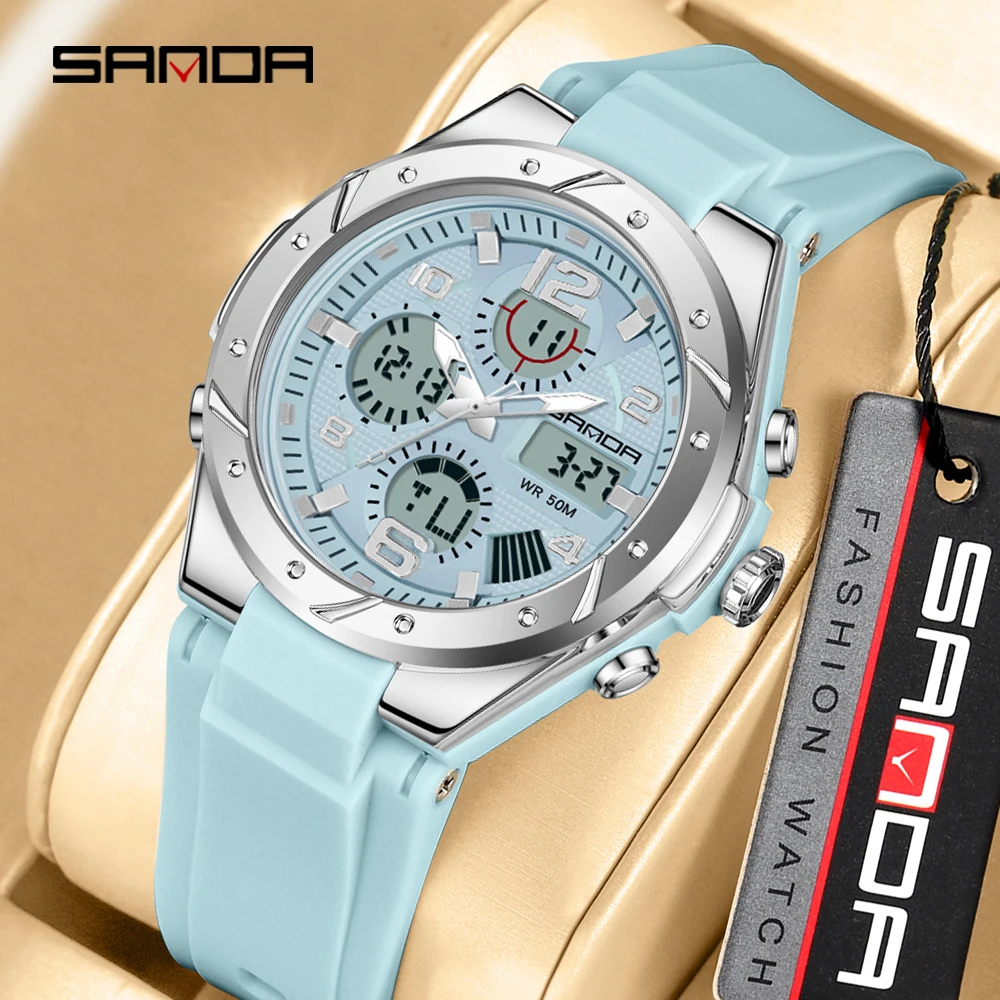 SANDA 1 Stück Dual-Display Damen Sportuhr Mode Militär Chronograph 5Bar