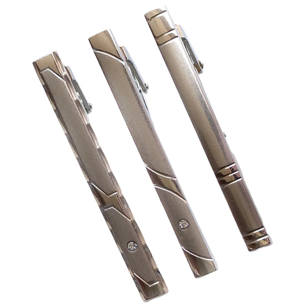 

3pcs Men'S Tie Clip Stainless Steel Crystal Durable Hypoallergenic Shiny Finish Lightweight Formal Accessory Gift