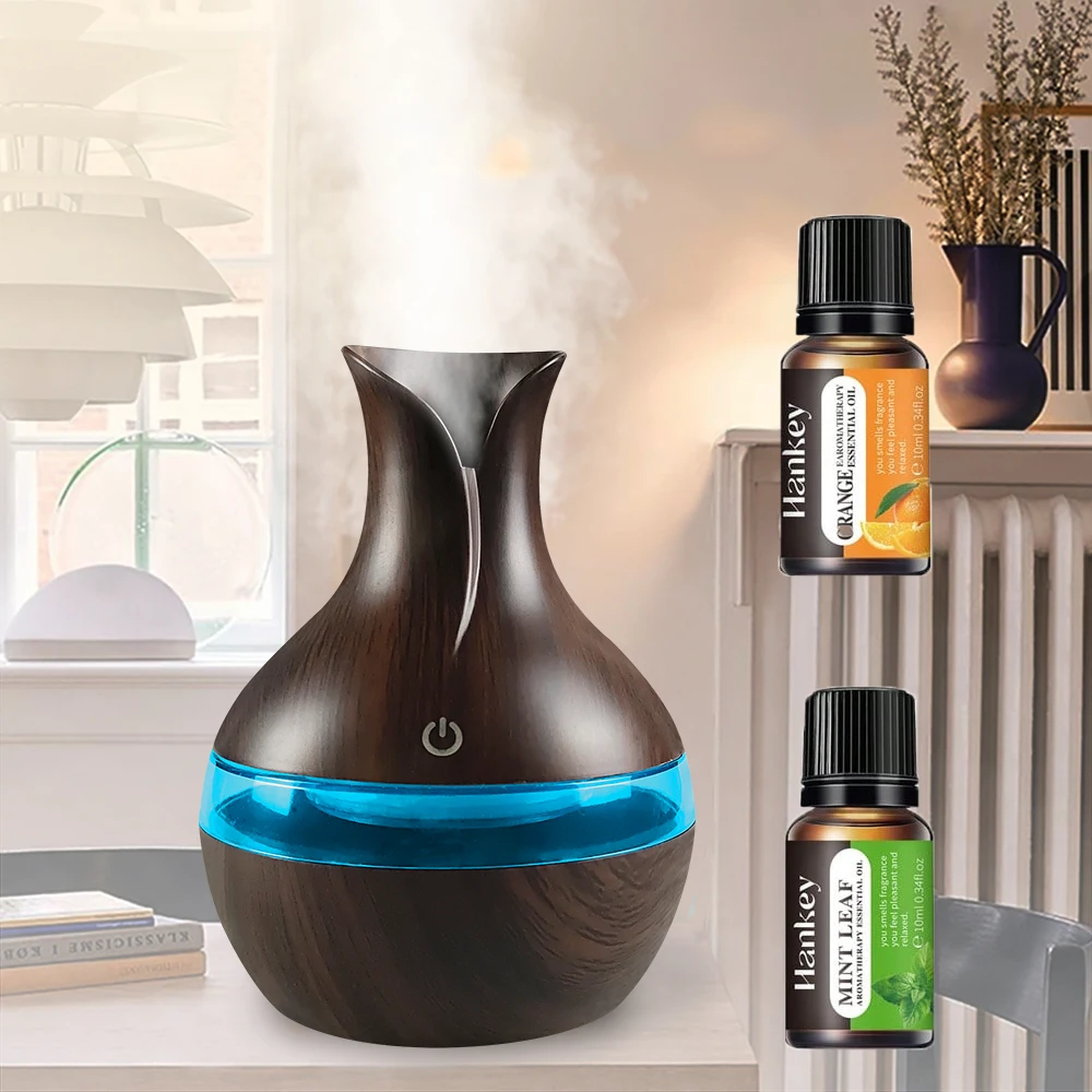 

Деревянный увлажнитель воздуха на 300 мл для настольного USB-диффузора с 2 успокаивающими маслами, идеально подходящий для небольших помещений, путешествий