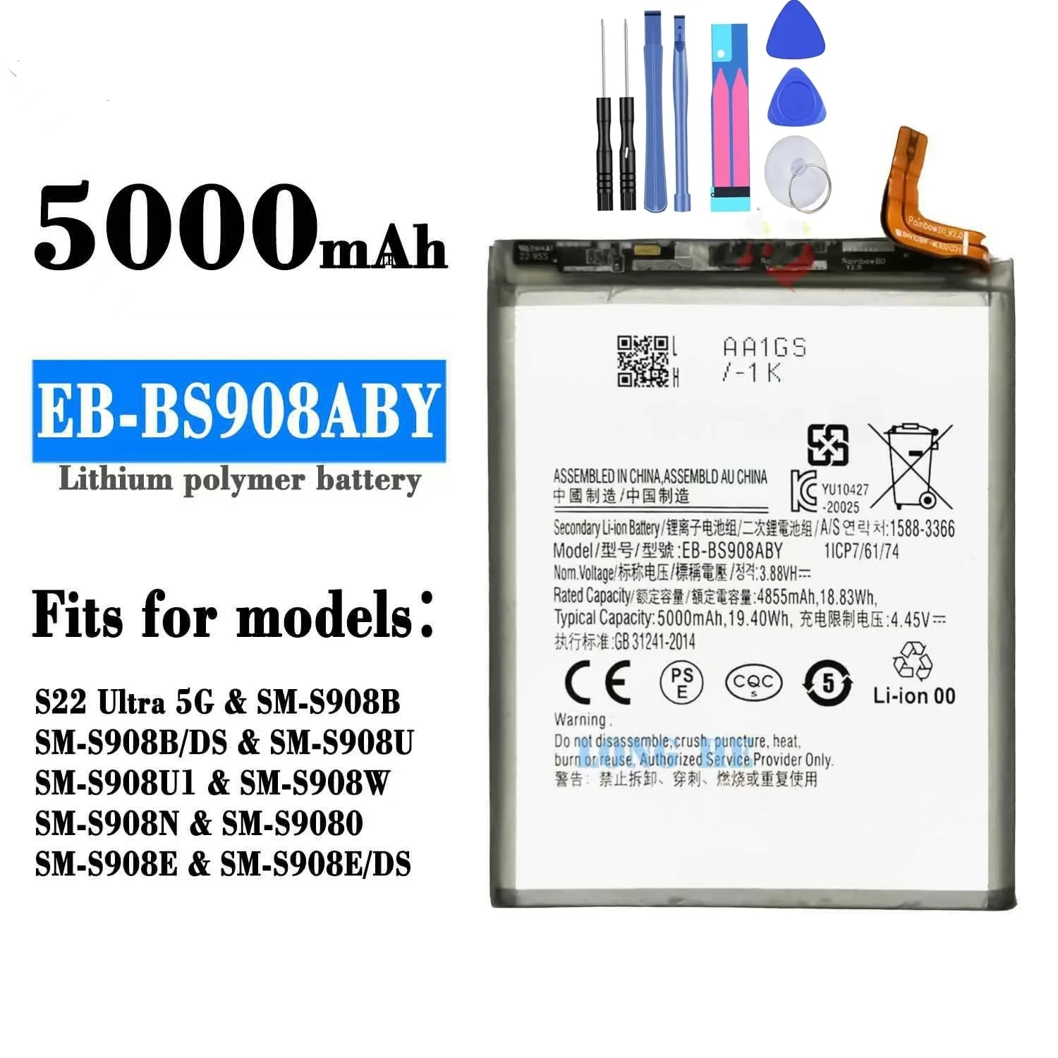 

Оригинальная батарея для Samsung S22Ulrta, EB-BS908ABY, детали для замены, ремонта, бесплатные инструменты