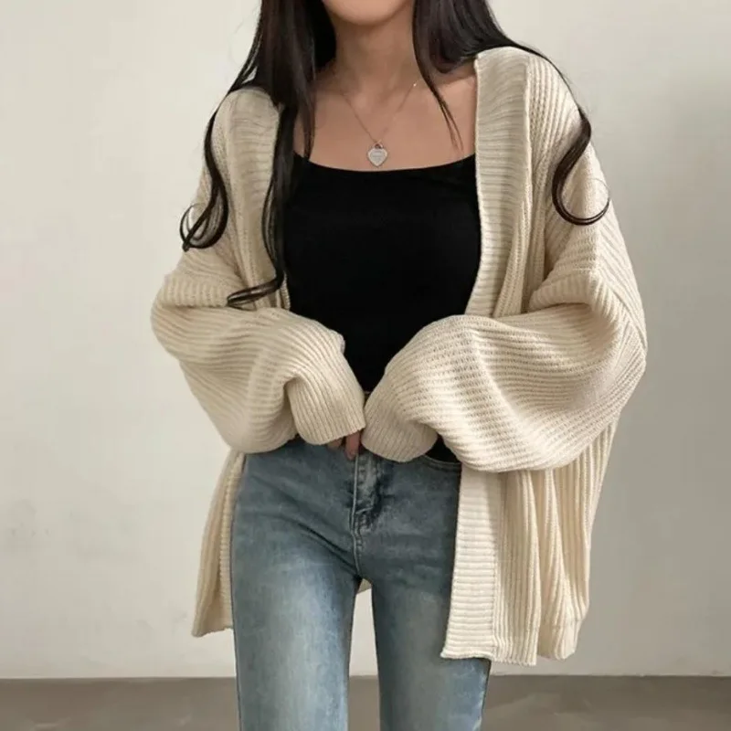 Harajuku Oversize Cardigan Sweater Women Casual Loose Lazy Wind Korean Tops Vintage Long Sleeve Lady Simple Design Cardigan