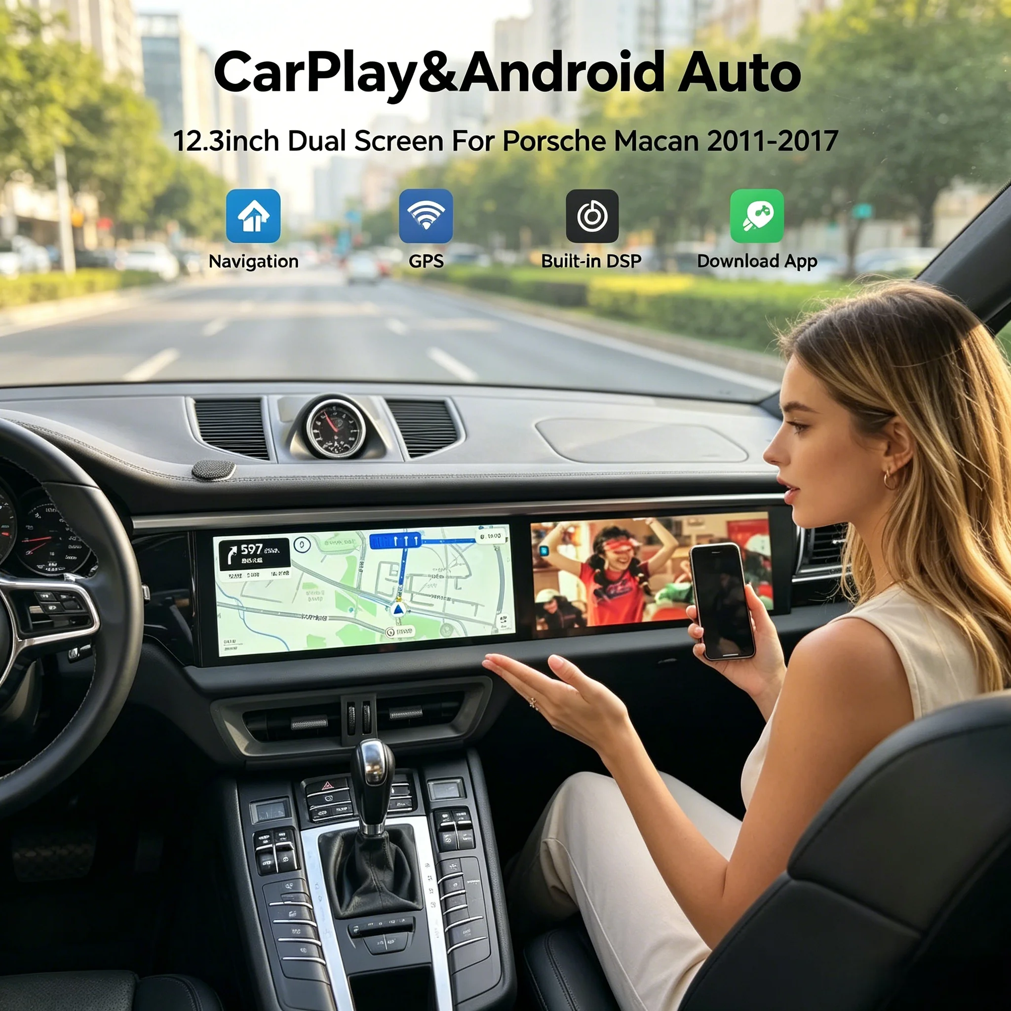 

12.3 Inch Dual screen Android Carplay For Porsche Macan 2011-2017 Car Multimedia Video Player GPS Navigation Radio 4G Head Unit