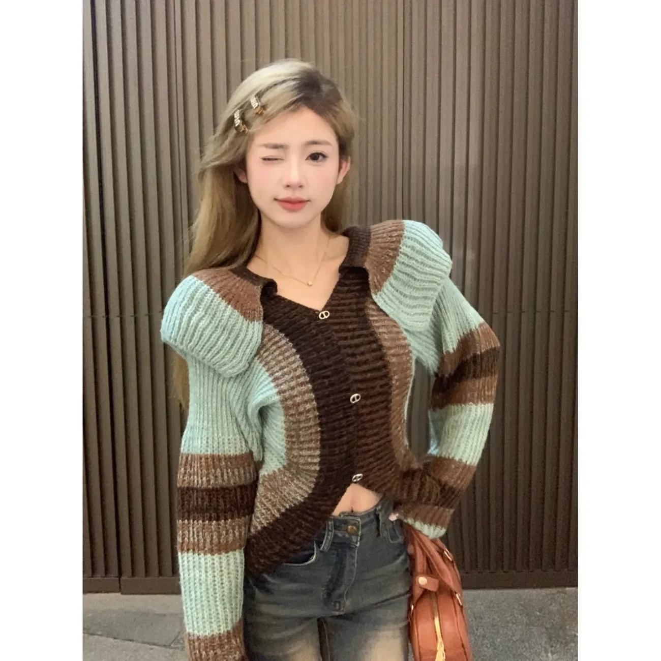 

Autumn Winter Jackets Women Knitted Cardigan Crop Tops Lapel Design Lace-up Coats Trend Soft Long Sleeves Outerwear Streetwear