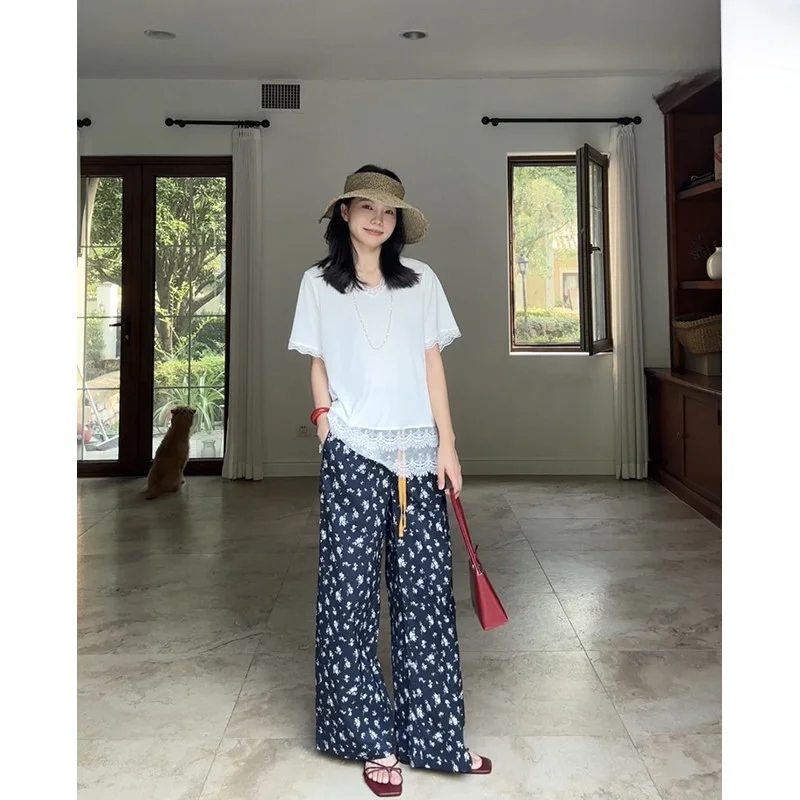 

Комплект из шерстяной смеси Co99: летний топ и брюки с широкими штанинами, повседневный, с цветочным принтом, свободный крой, универсальный, женский...