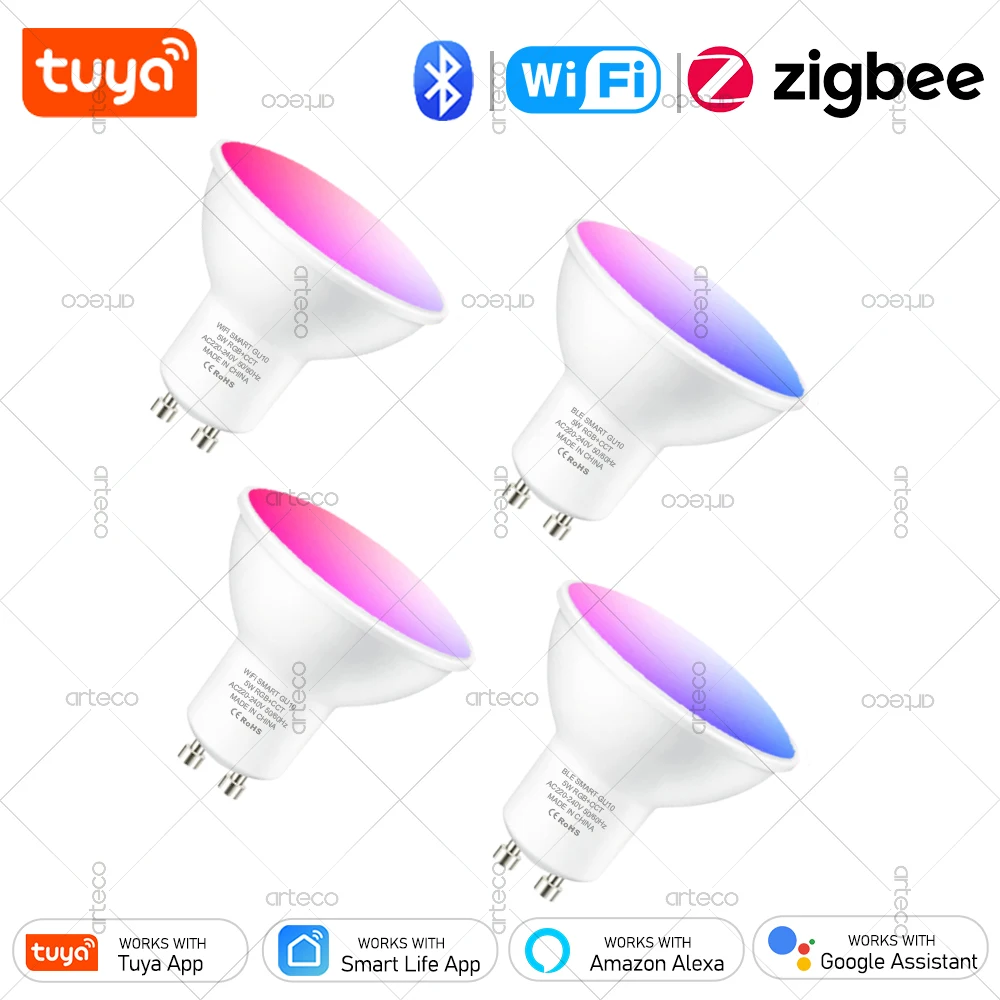 GU10 WiFi Bluetooth Zigbee Smart LED-Lampen RGB C+W Weiß Dimmbare Leuchten Tuya APP Fernbedienung LED-Glühbirnen Kompatibel mit Alexa
