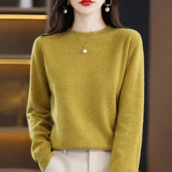 100% pure wool cashmere sweater women's O-neck pullover casual knitted coat autumn and winter women's coat basic 18 colors