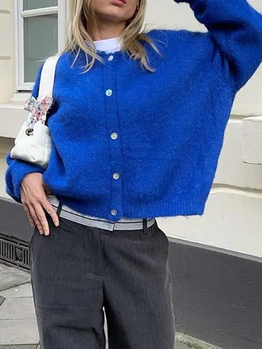 

Casual and minimalist style long sleeved women's wool woven sweater, autumn and winter women's minimalist knitted sweater