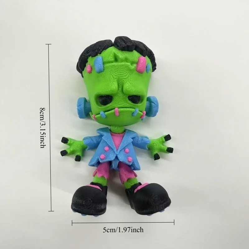 Muñeca de terror verde móvil con impresión 3D, globo ocular de actividad y piezas faciales extraña, decoración navideña para interiores y exteriores, accesorio de fiesta