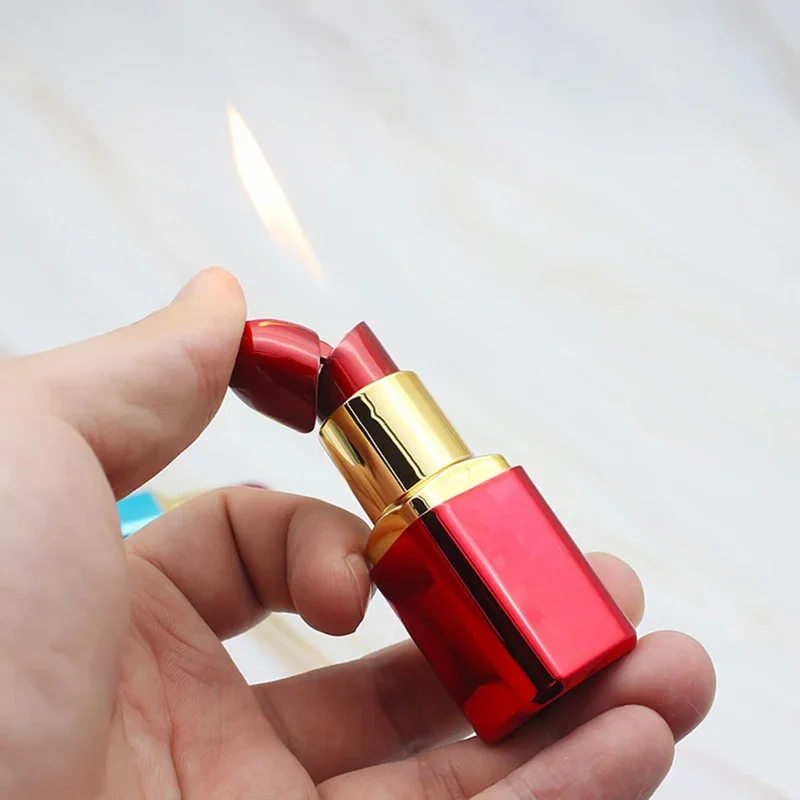 Mini Lipstick Shaped Inflatable Lighter Portable Butane Torch Cute Lighter Smoking Accessories Fashionable Women\'s Gift