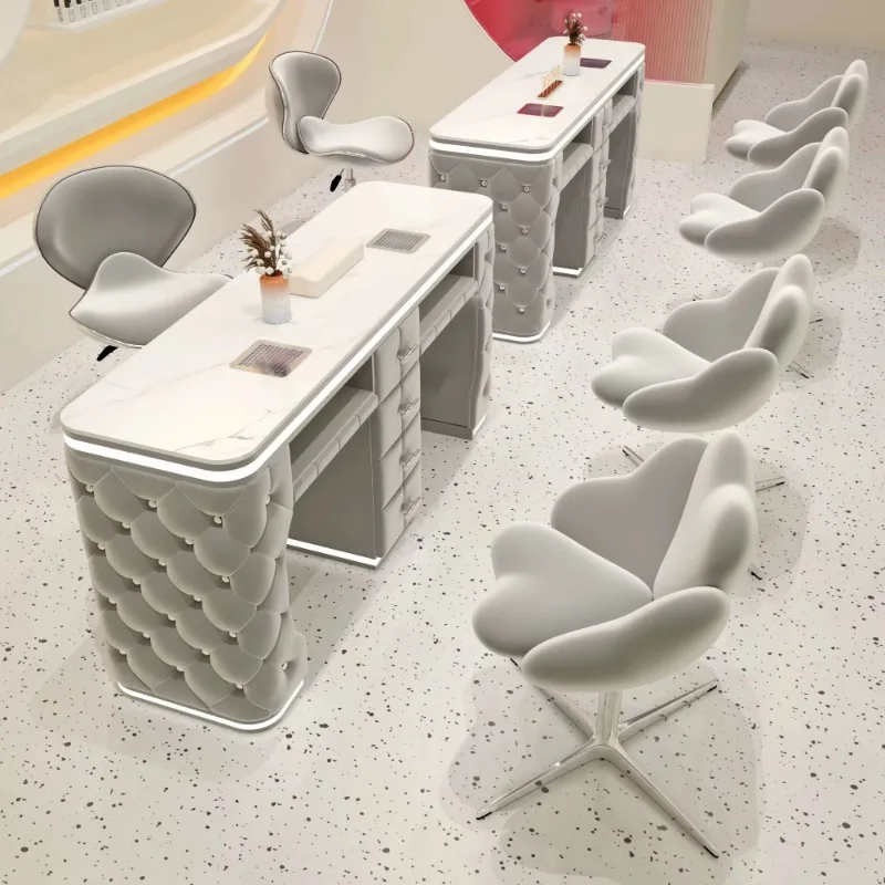 Hot Selling Professional Nail Art Table Modern Wood Design Light Luxury Nail Art Tempered Glass
