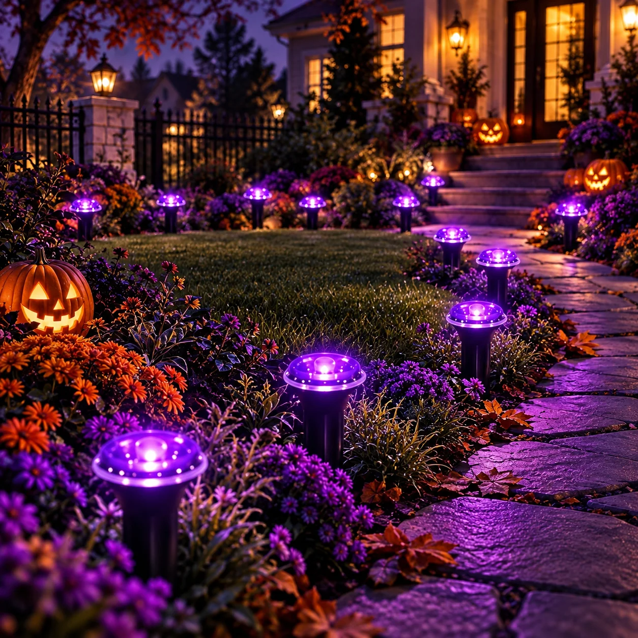 40/30/20/10 LED Halloween Solar-Gartenleuchten, Außen-Wegleuchten, lila Rasenleuchten für Gehwege, Hof, Terrasse, gruselige Party-Dekoration – Detail 4
