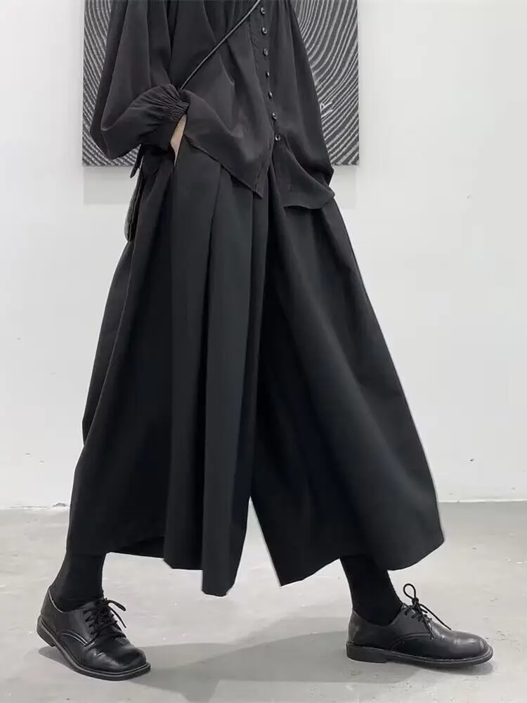 Casual Pants Men Daily Spring Autumn Wide-leg Oversize Loose Japanese Style High Street Fashion Ankle-length Culottes Unisex