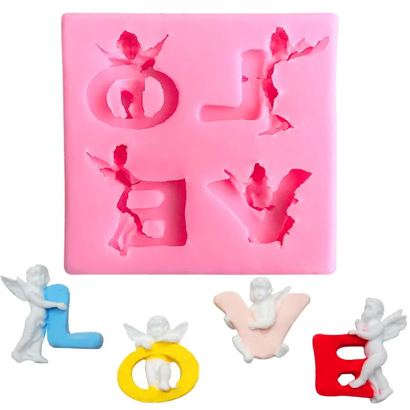 New Love Little Angel Letter Silicone Mold DIY Chocolate Biscuit Cake Decoration Candle Aromatherapy Dropping Mold