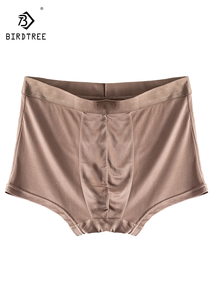 

Birdtree 2PCS 100%Real Silk Men's Trackless Underwear Mid Waist Solid Comfortable Breathable Boxer Shorts 2024 Summer P41492QC