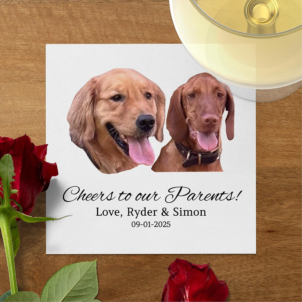 

50pcs Personalized Dog Cat Photo Cocktail Wedding Decor Custom Wedding Napkins Pet Printed Unique Animal Portrait