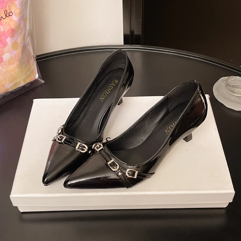 

Женские туфли на высоком каблуке с острым носком, тонкие одинарные туфли, черные женские туфли-лодочки на высоком каблуке с неглубоким носком, новые туфли на высоком каблуке