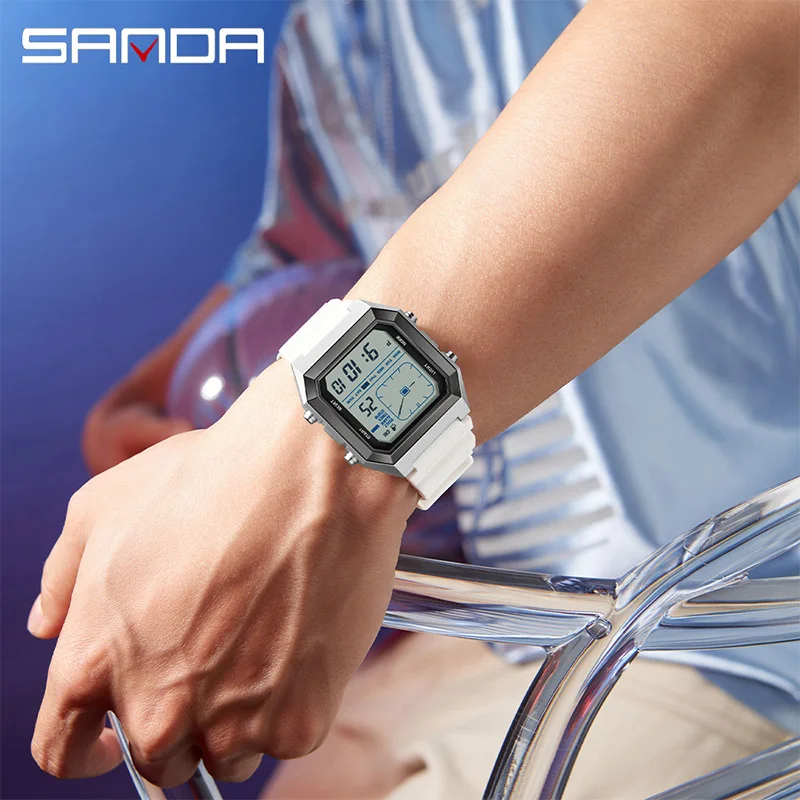 SANDA 6307 신형 남성용 디지털 다기능 야간 조명 타이머 캘린더 야외 스포츠 방수 학생용 전자 시계
