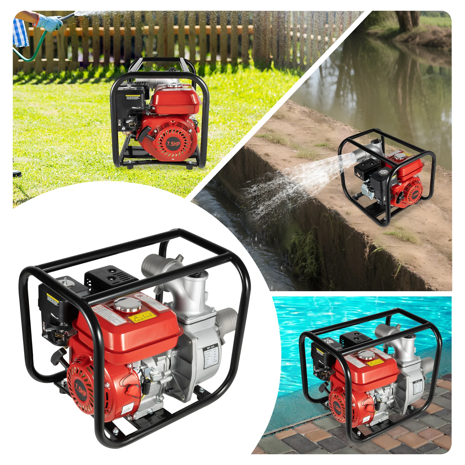 Gasoline Engine Water Pump 7.5HP 196CC Suction 4-Stroke Gas Powered Trash Water Transfer Pump for Agricultural Irrigation view 2