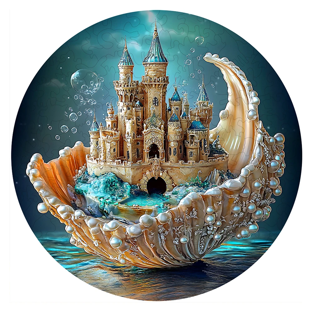 Fantasy Shell Castle Round Wooden Puzzle Unique Irregular Wood Jigsaw 5A Hard Difficulty Home Decor Gift For Adults