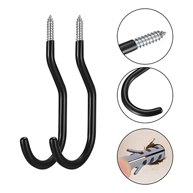 6 Pcs Bike Hooks For Garage Wall Heavy Duty Bike Storage Hooks With PVC Coating,For Wall,Ceiling