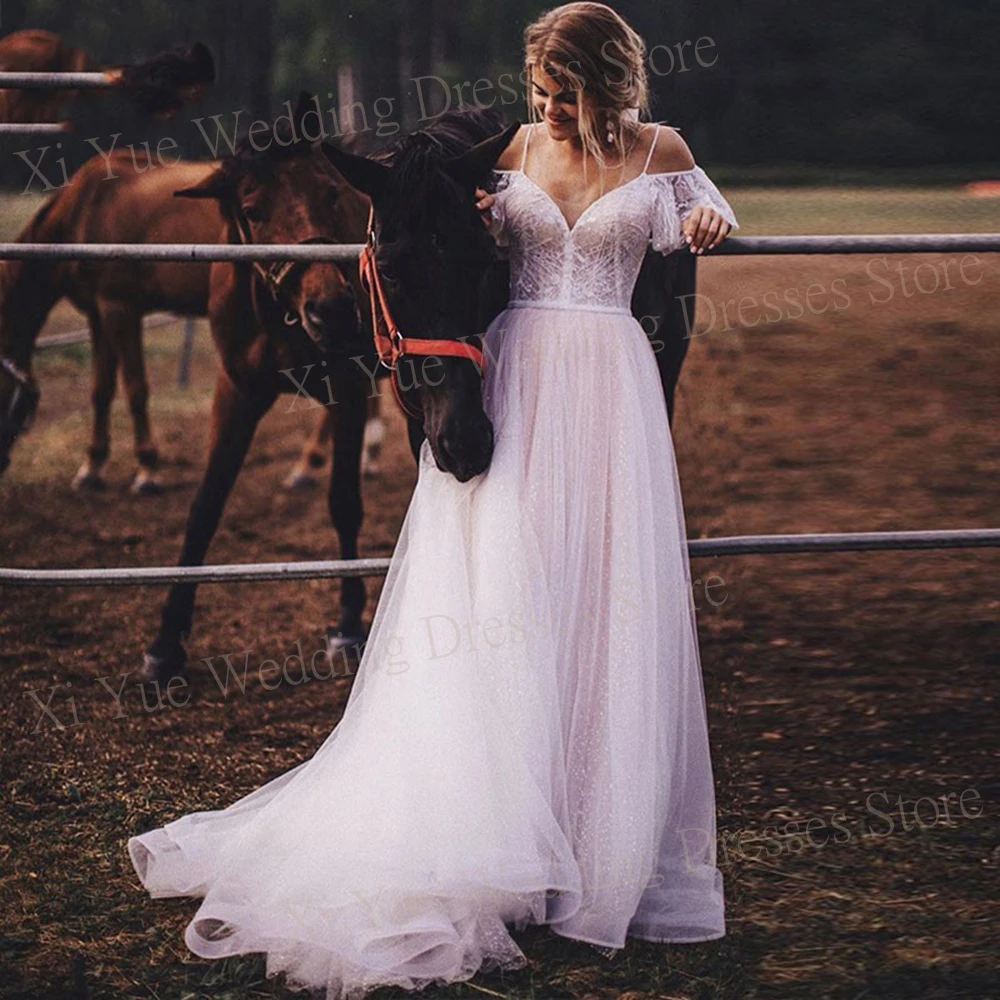 Vestido De novia elegante y moderno para mujer, traje Sexy con hombros descubiertos y tirantes finos, 2024