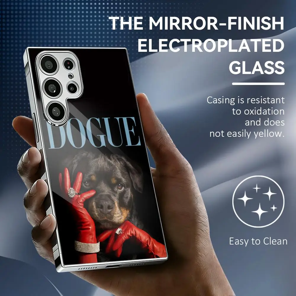Dogue Aesthetic Phone Case For Samsung Galaxy S25 S24 S23 Ultra Electroplated Metal Frame Shockproof Cover Phone Case