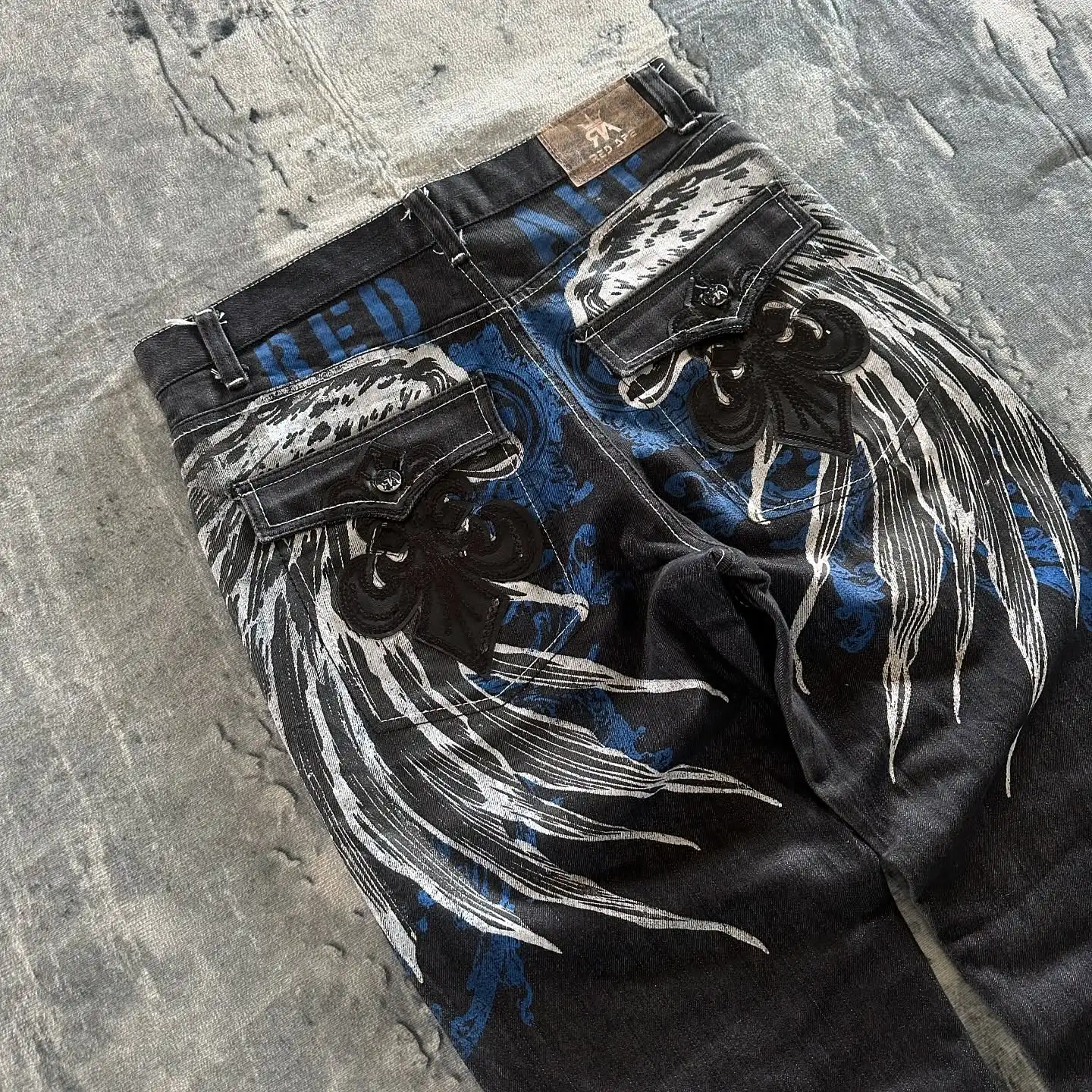 

New Harajuku Wing Embroidery Baggy Jeans Y2K Gothic Vintage Jeans Pants Street Punk Hip Hop Clothing Wide Leg Trouser Streetwear
