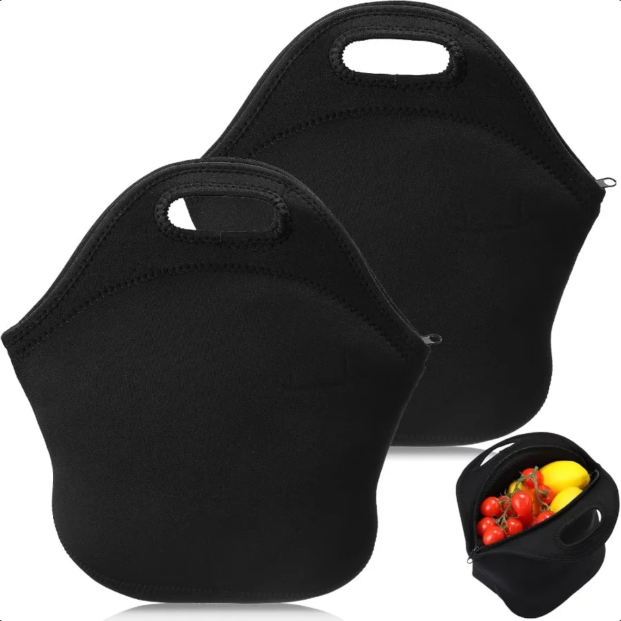 

2 Pcs Neoprene Lunch Bags Insulated Lunch Tote Bag with Zipper Reusable Waterproof Picnic Sack Thermal Neoprene Meal Prep Conta