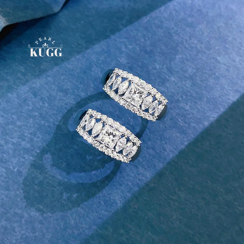 

KUGG 100% кольца из белого золота 18 карат, роскошный блестящий дизайн, обручальное кольцо с настоящим натуральным бриллиантом для женщин, ювелирные украшения для свадебной вечеринки