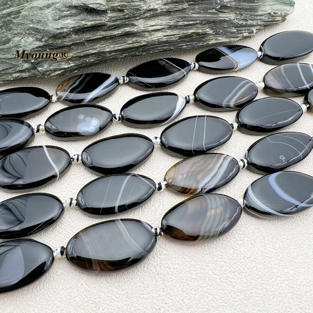 Large Oval Shape Natural Black Lace Agates Slice Pendant Beads MY231033