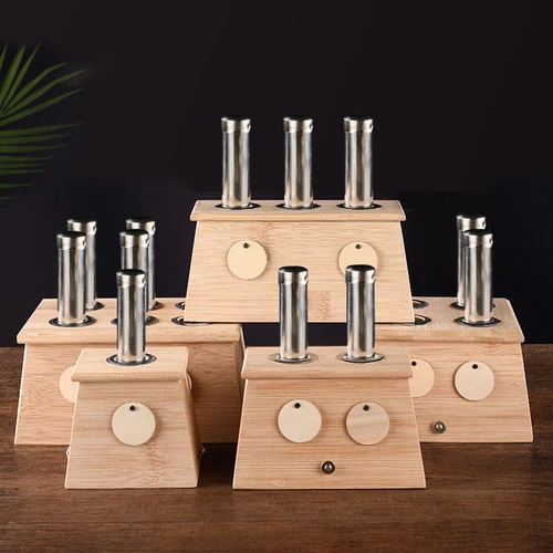 Quemador de moxibustión de bambú natural, caja de accesorios para terapia Moxa, palo de artemisa, empujador automático, masaje de acupuntura, masajeador meridiano