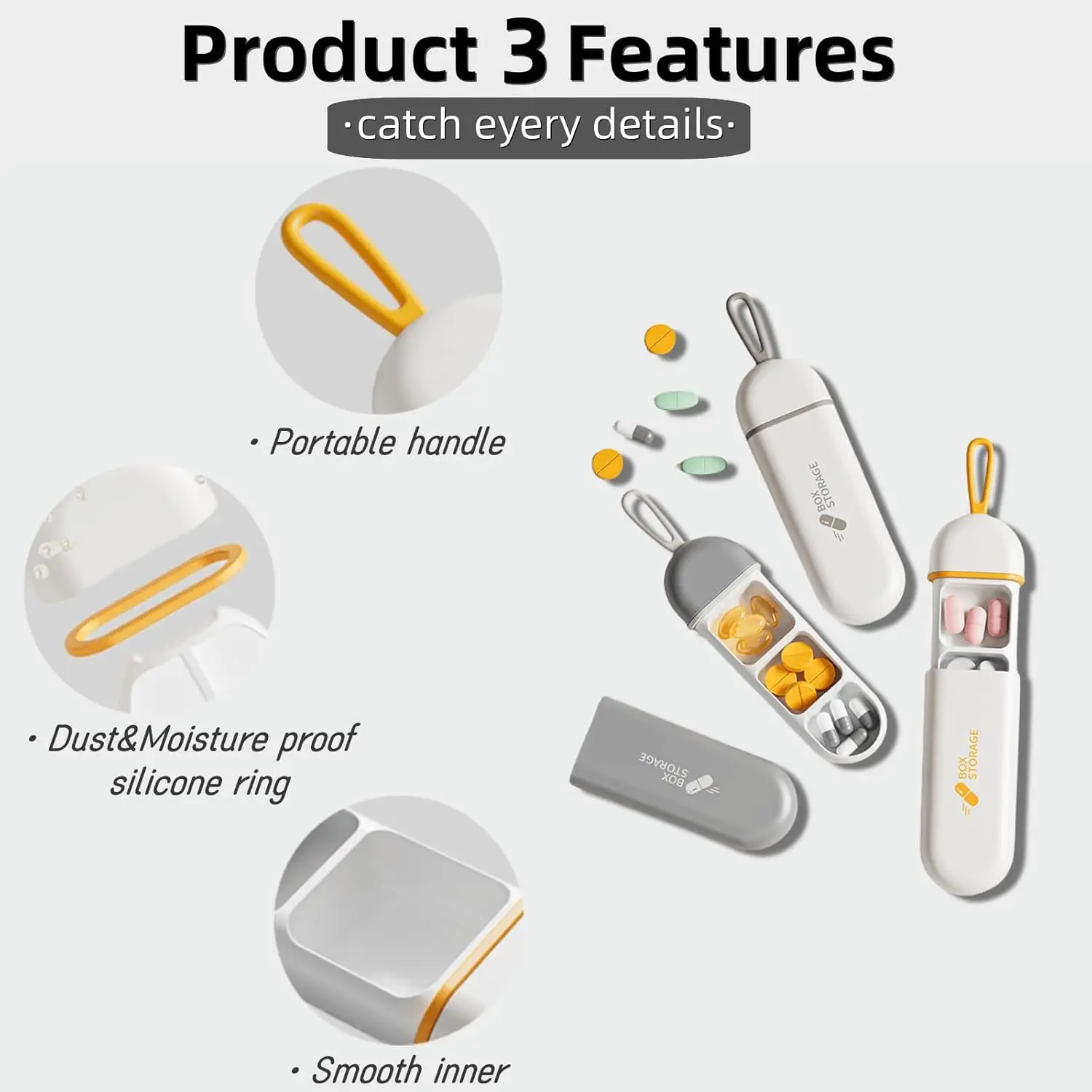 منظم حبوب الدواء 3 مقصورات علبة حبوب منع الحمل المحمولة السفر صندوق حبوب مقاوم للرطوبة للأقراص الفيتامينات مكملات زيت كبد سمك القد