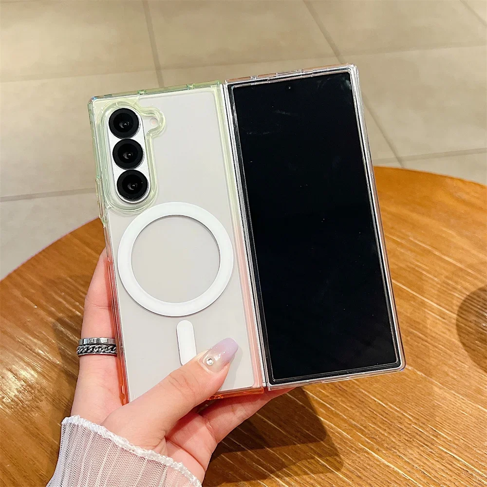 Gradient Clear Acrylic Magnetic Phone Case for Samsung Z Fold 7 6 5 4 3 5G Fold7 Magsafe Wireless Charging Protective Cover