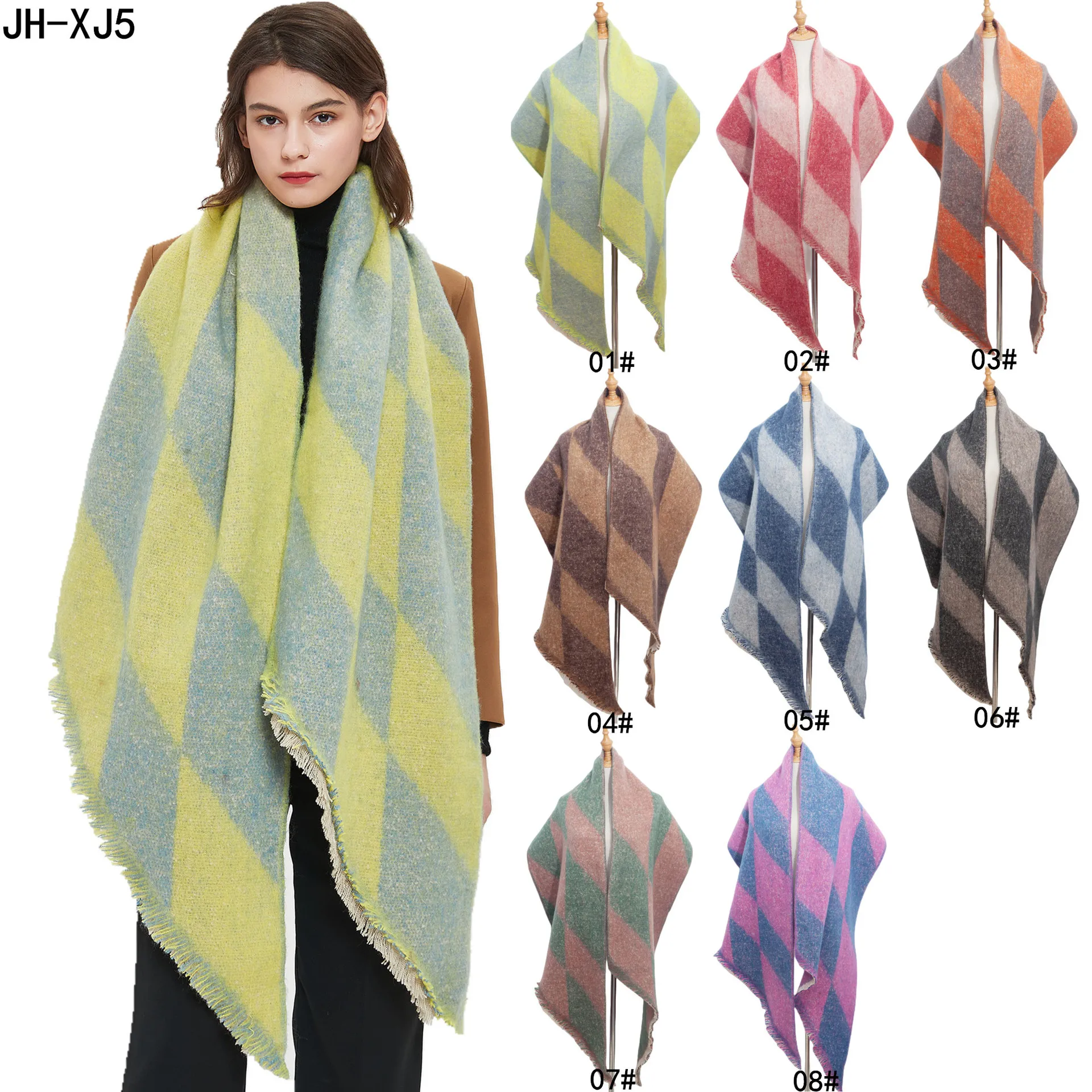 2024 Colorful Scarf Female Thickened Shawl Autumn And Winter Geometric Scarf Shawl Fall And Winter Design