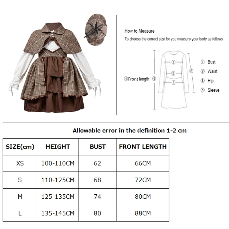 새로운 Purim 소녀 영국 스타일 형사 의상 사랑스러운 로리타 도서 주 Playsuit 코스프레 멋진 파티 드레스 카니발 할로윈